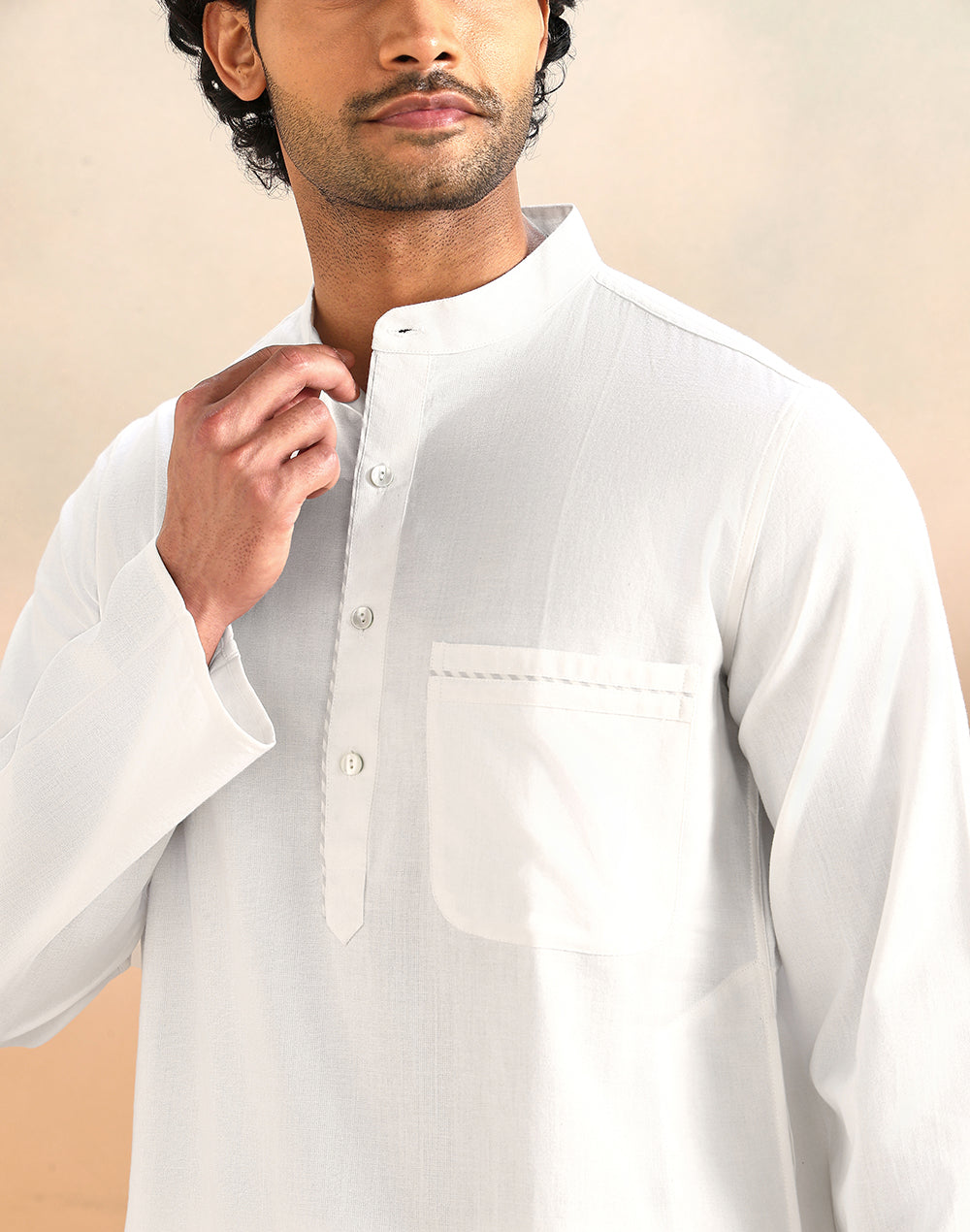 White Cotton Slim Fit Long Kurta