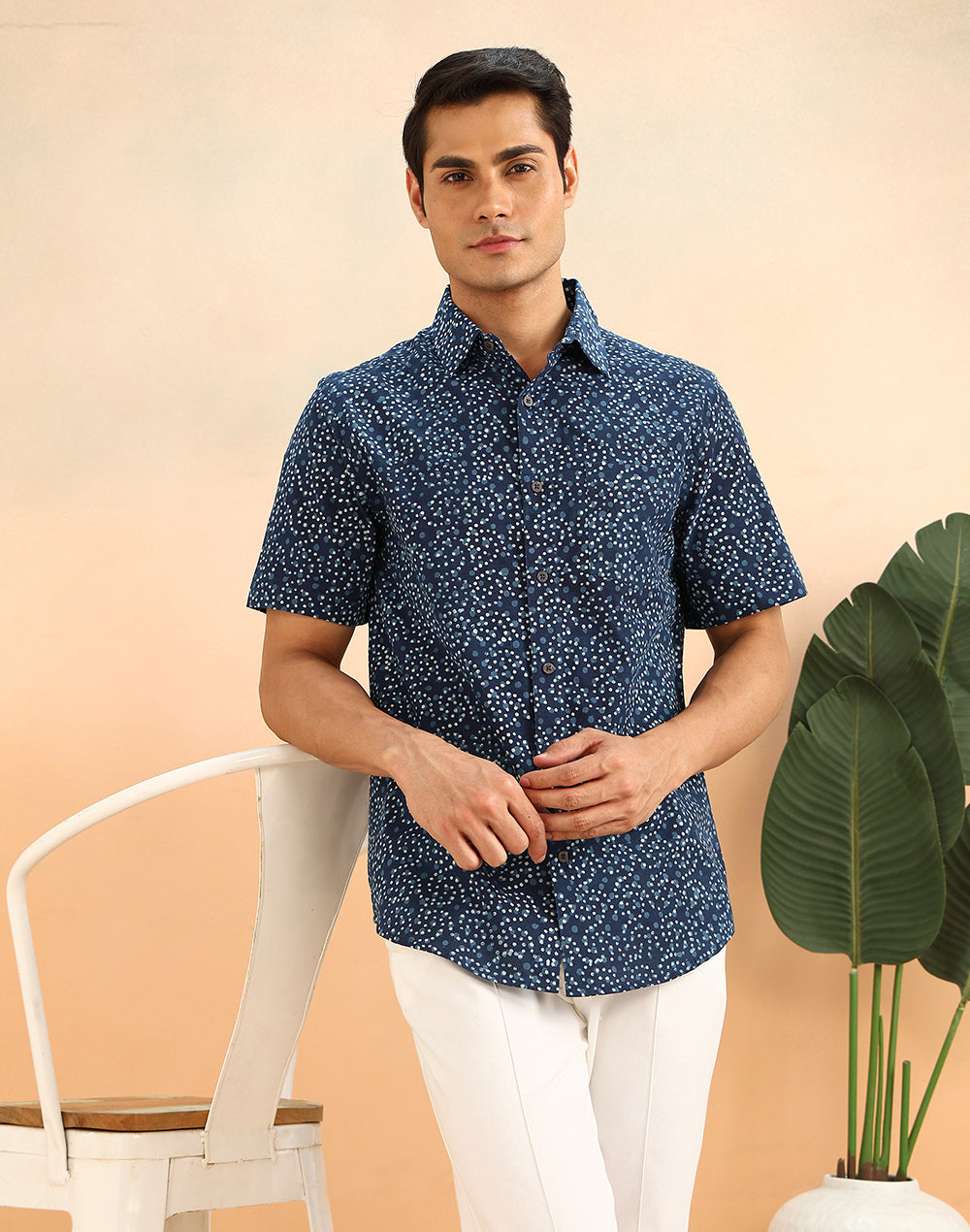 Indigo Cotton Dabu Printed Kai Slim Fit Shirt