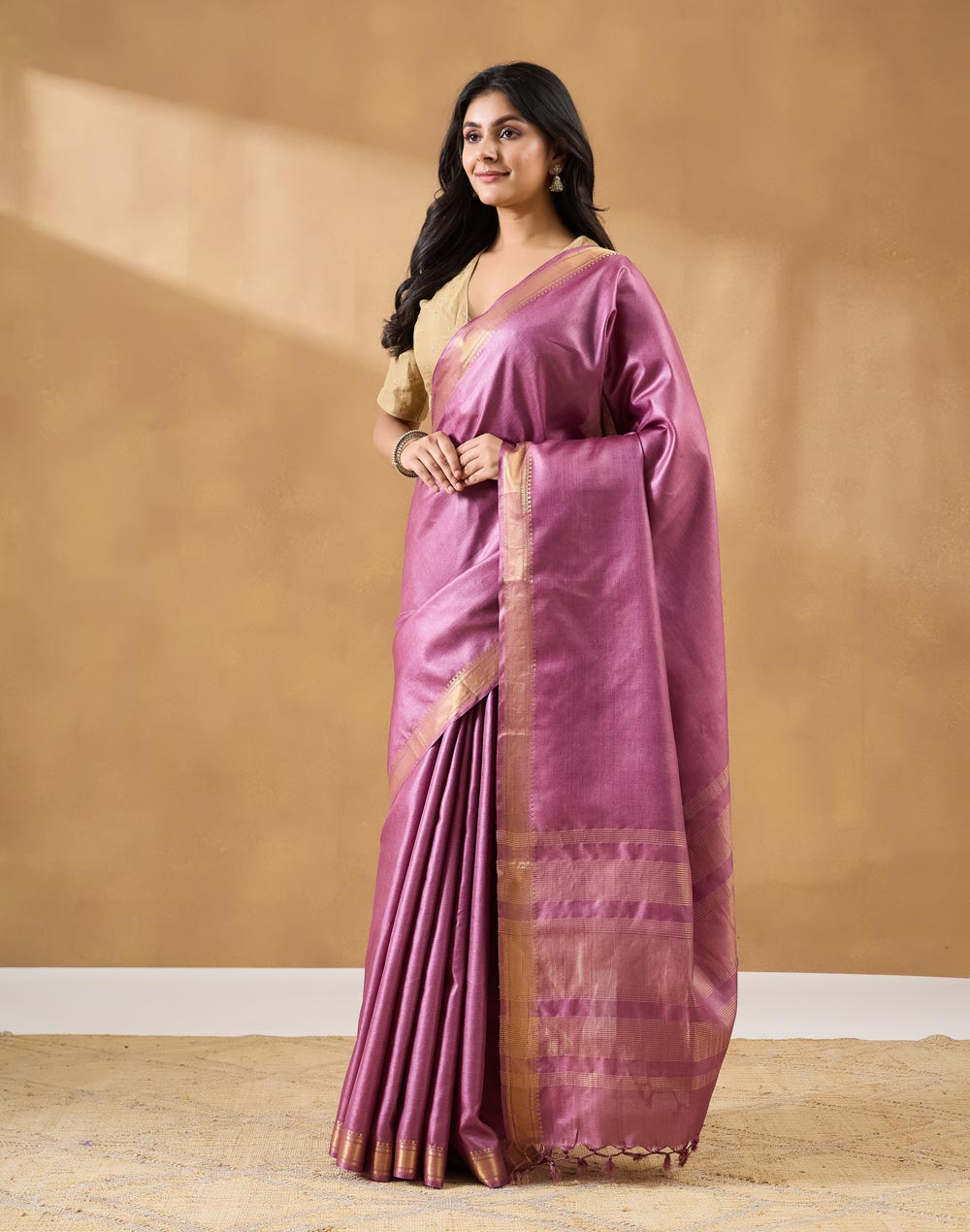 Purple Silk Blend Hand Woven Sari