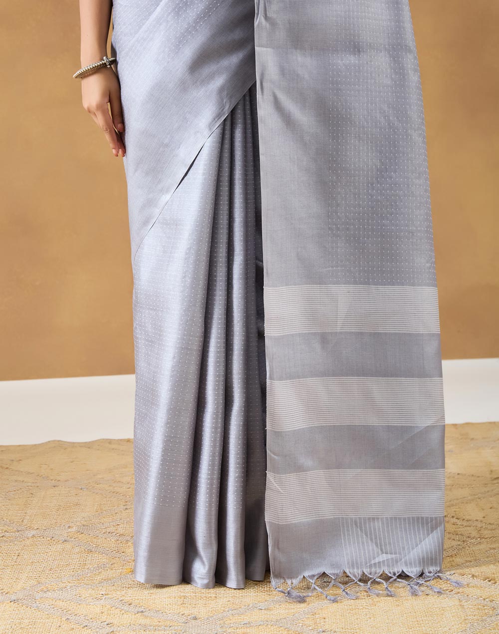 Grey Silk Blend Sari