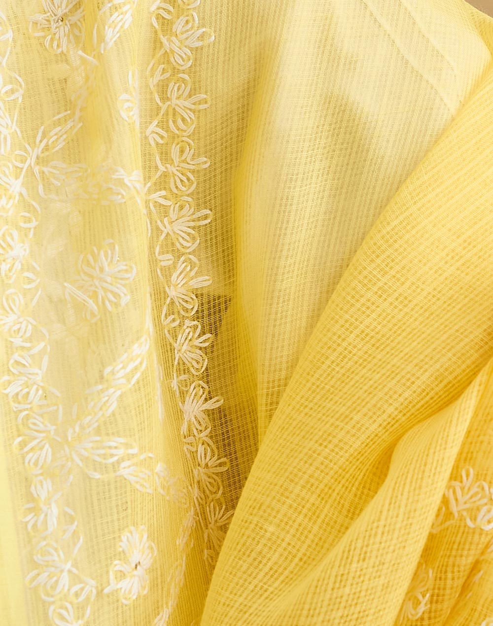 Yellow Cotton Silk Blend Chikankari Dupatta