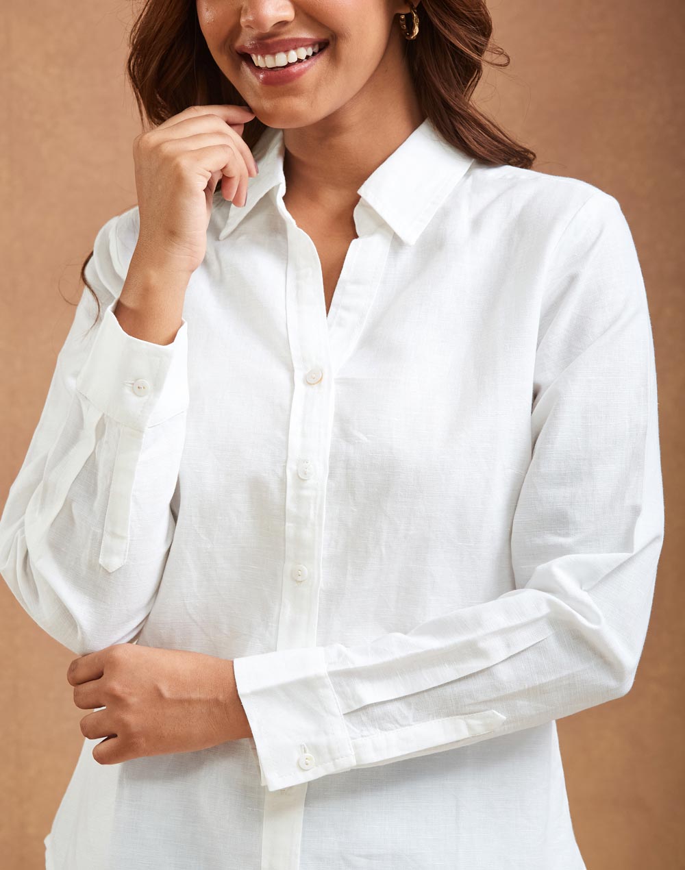 White Cotton Linen Slim Fit Shirt