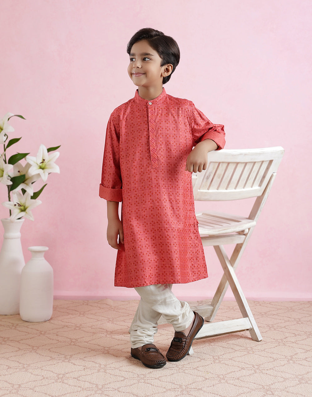 Pink Viscose Blend Hand Block Printed Long Kurta