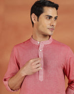 Red Cotton Dobby Slim Fit Short Kurta