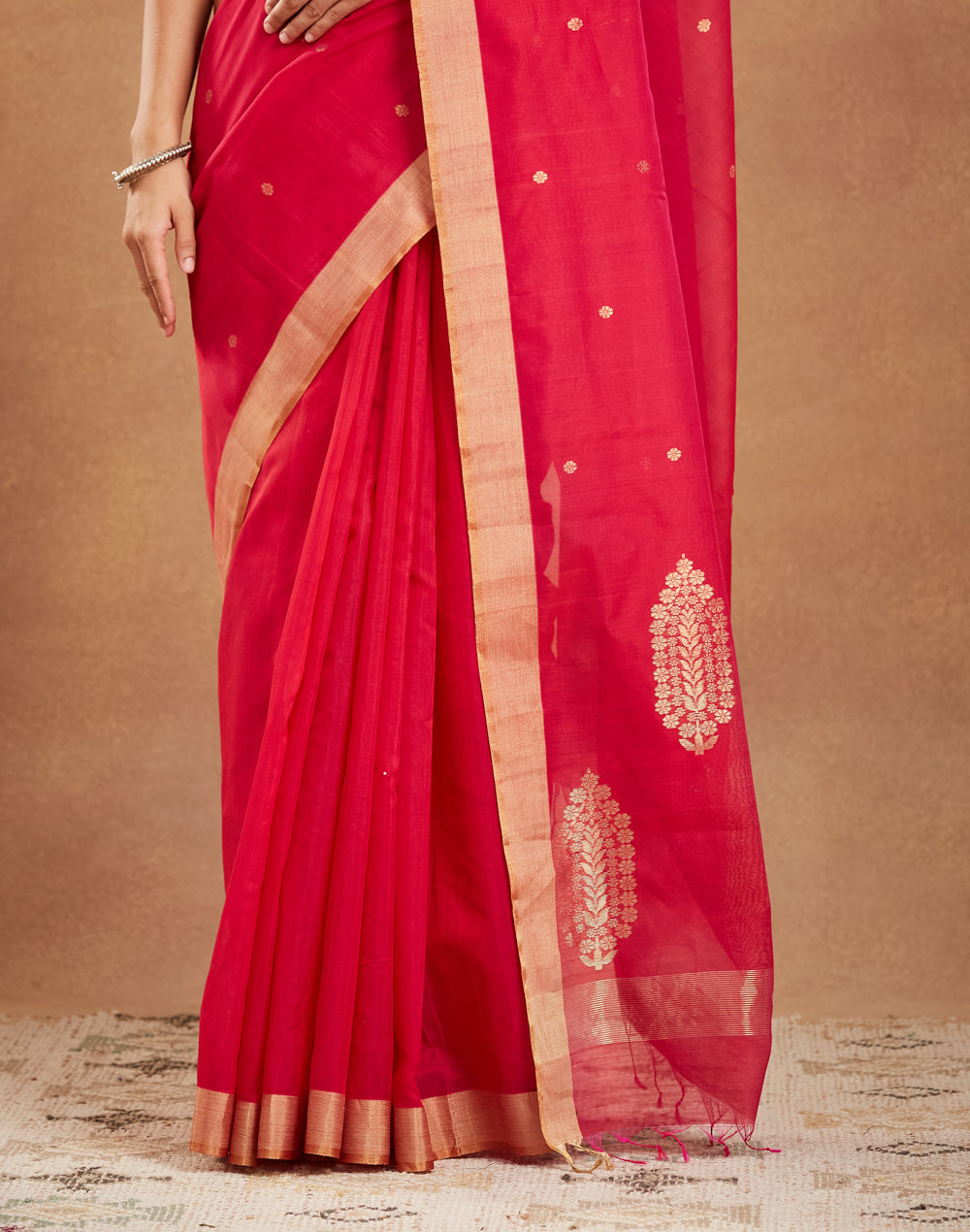Magenta Cotton Silk Blend Chanderi Sari