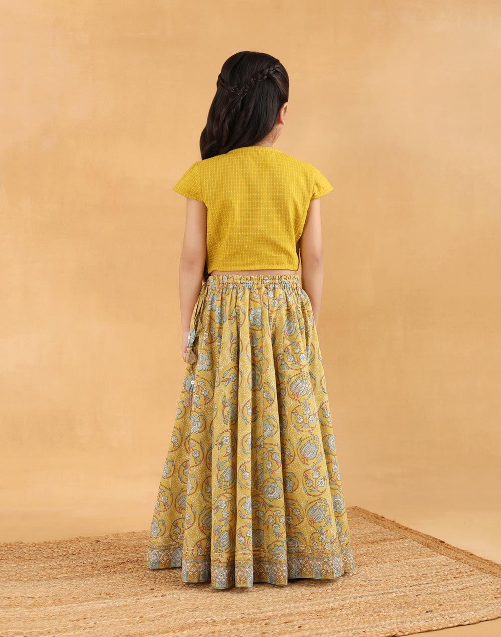 Yellow Cotton Hand Block Printed 3pc Lehenga Set