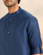 Blue Viscose Silk Hand Block Printed Slim Fit Short Kurta