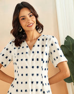 White Cotton Ikat Short Dress