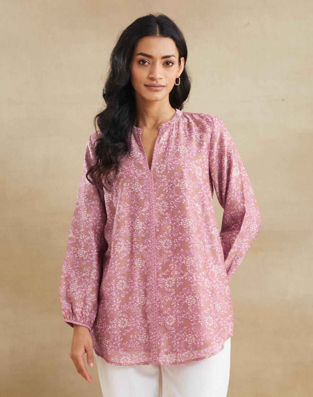 Pink Cotton Silk Hand Block Printed Clara Tunic