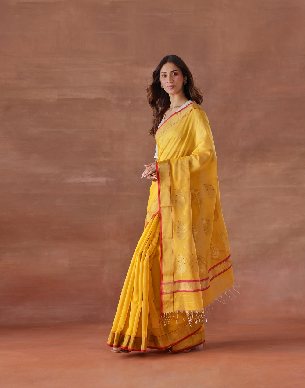 Yellow Cotton Silk Blend Woven Wonders Chanderi Sari