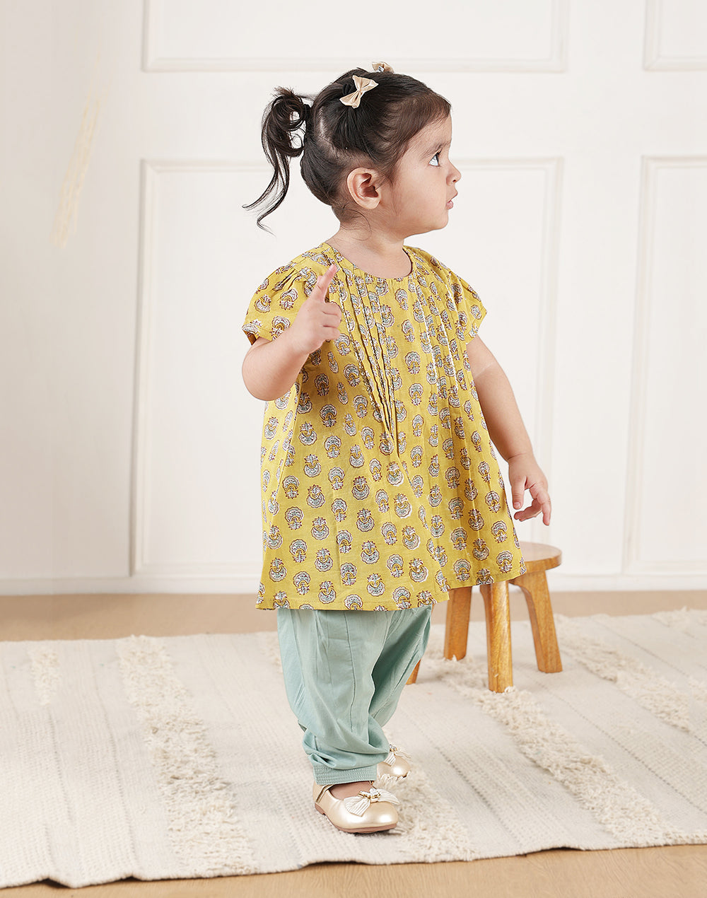 Yellow Cotton Hand Block Printed 2pc Salwar Set