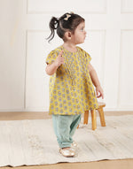 Yellow Cotton Hand Block Printed 2pc Salwar Set