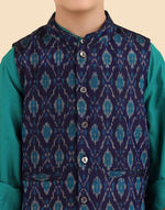 Teal Viscose Blend Ikat 2pc Kurta Set