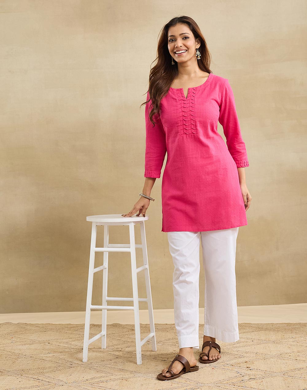 Pink Cotton Short Kurta