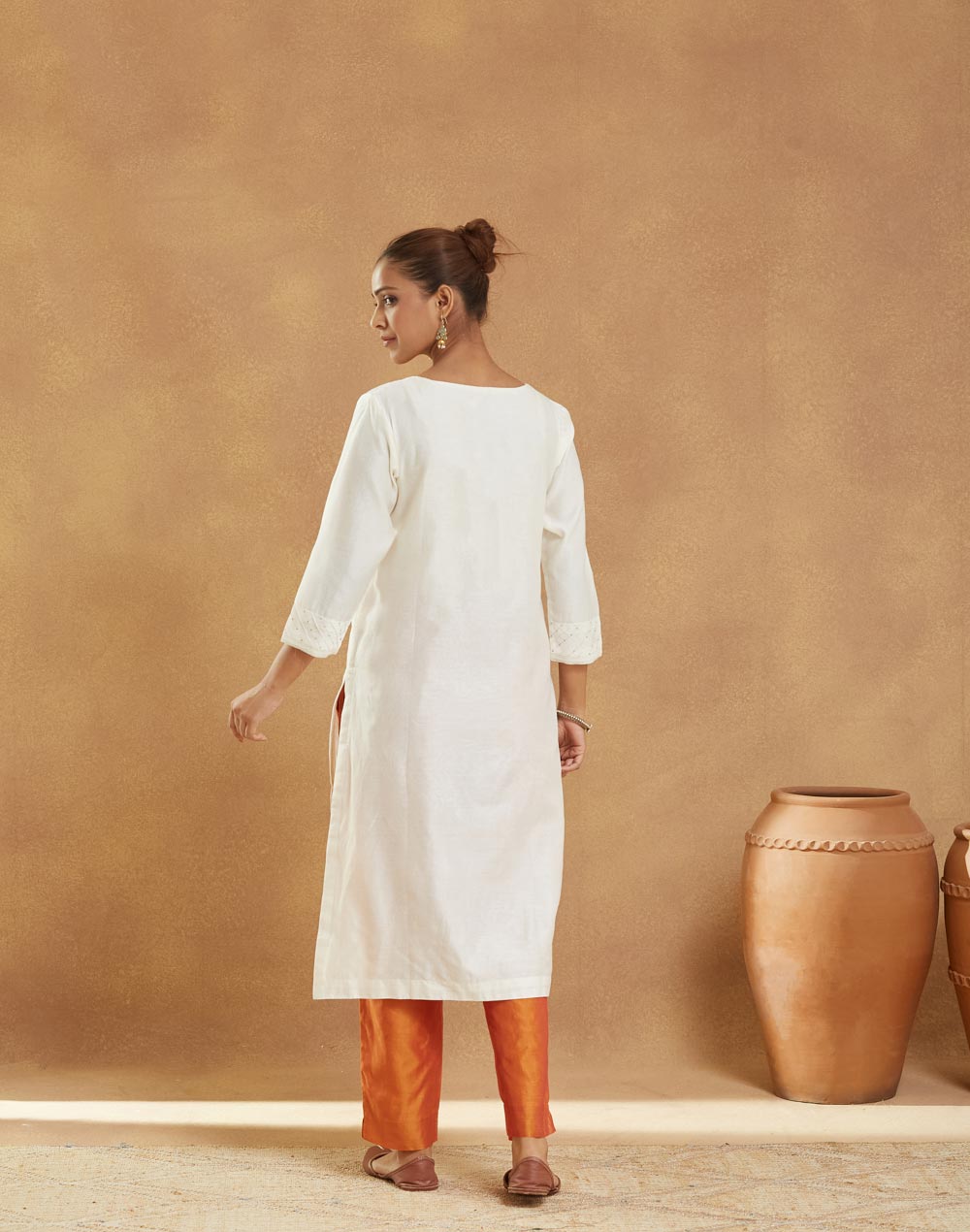 Natural Cotton Silk Embroidered Long Kurta