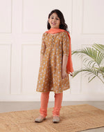 Mustard Cotton Silk Blend Hand Block Printed 3pc Churidar Set