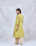 Green Cotton Silk Hand Embroidered Slim Fit Long Kurta