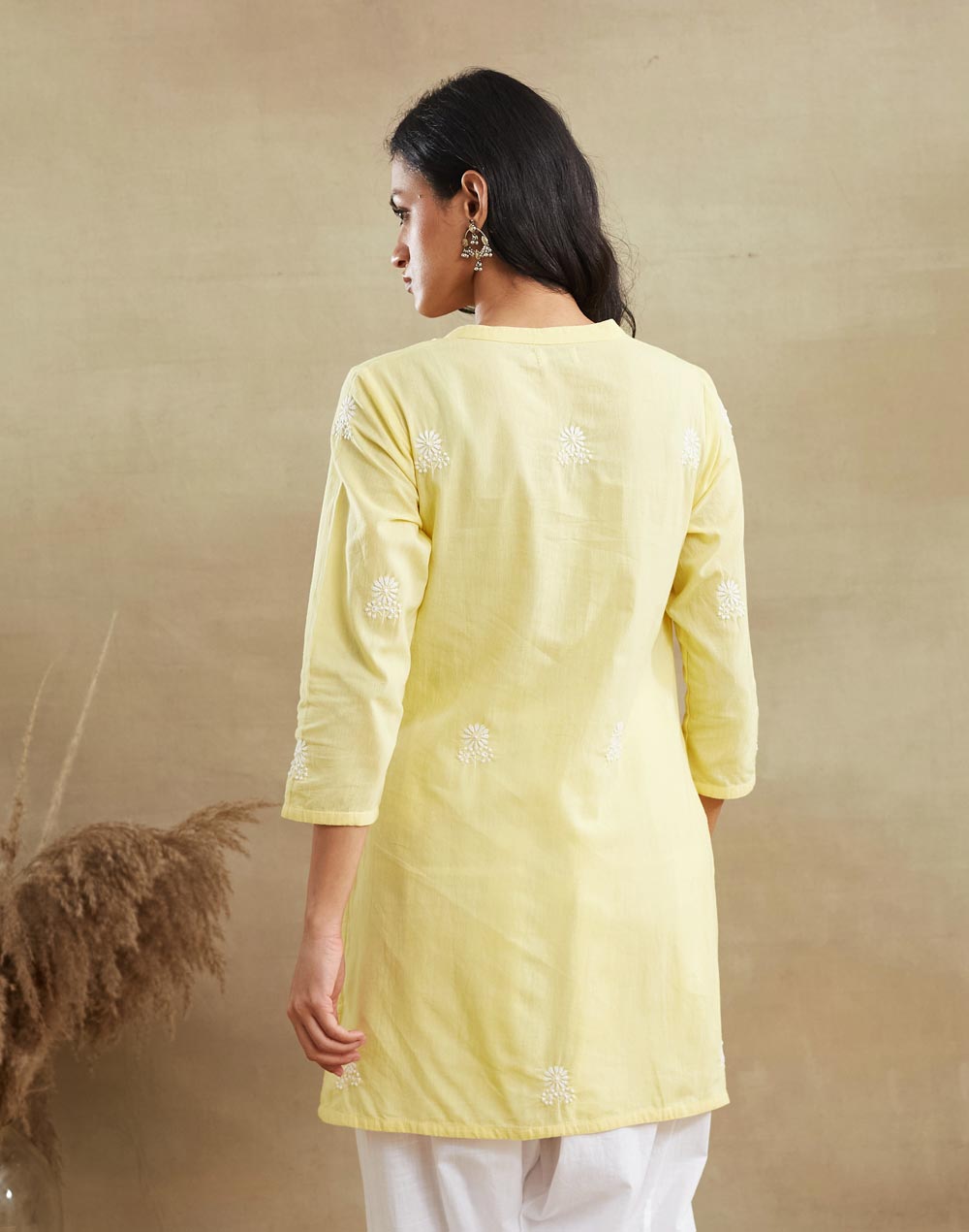 Yellow Cotton Chikankari Short Kurta