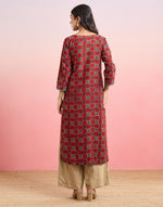 Maroon Cotton Silk Ajrakh Printed Long Kurta