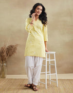 Yellow Cotton Chikankari Short Kurta