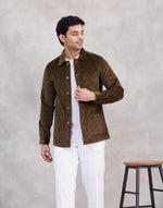 Brown Cotton Blend Utility Jacket