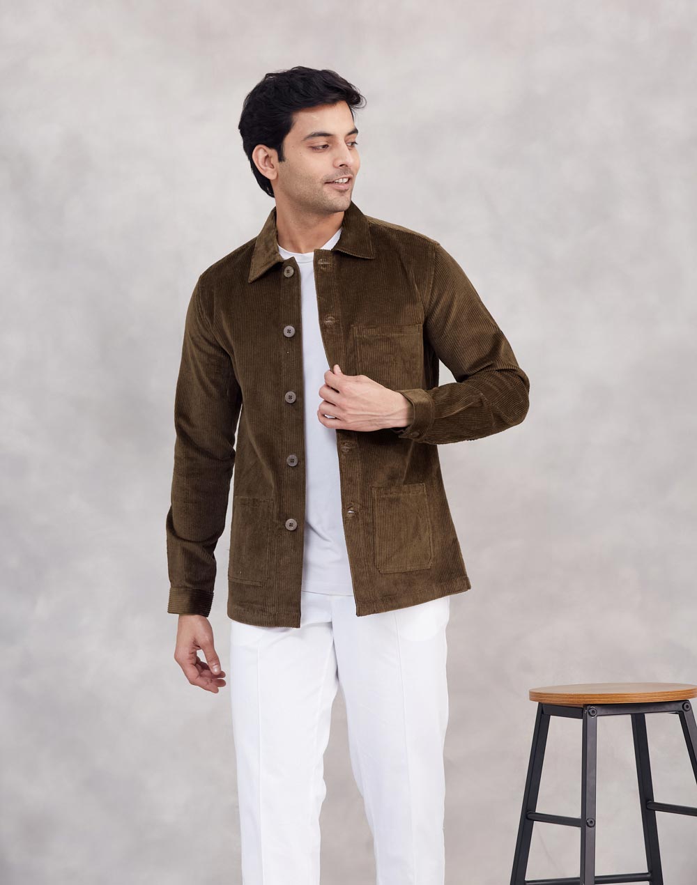 Brown Cotton Blend Utility Jacket