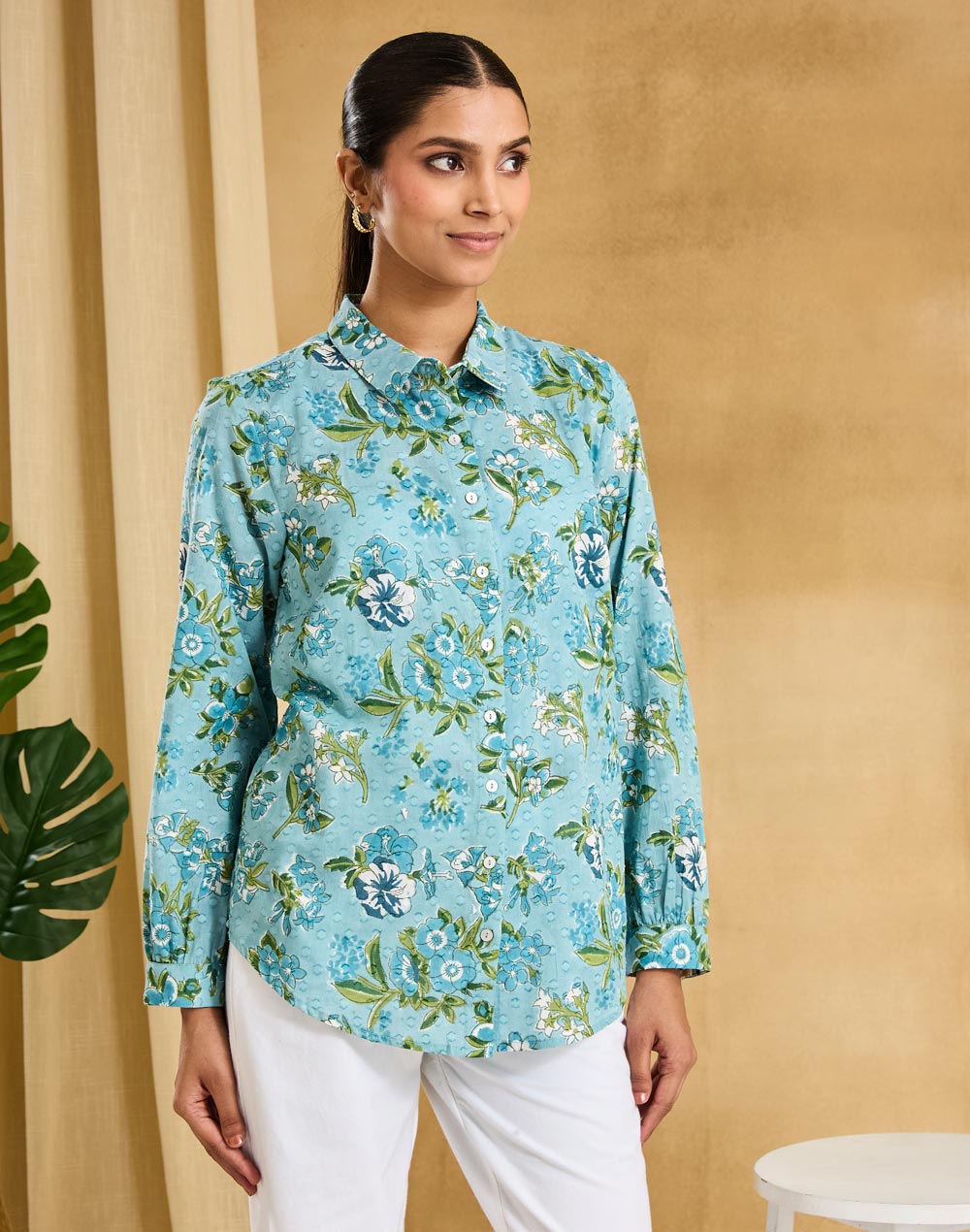 Blue Cotton Hand Block Printed Alma Shirt