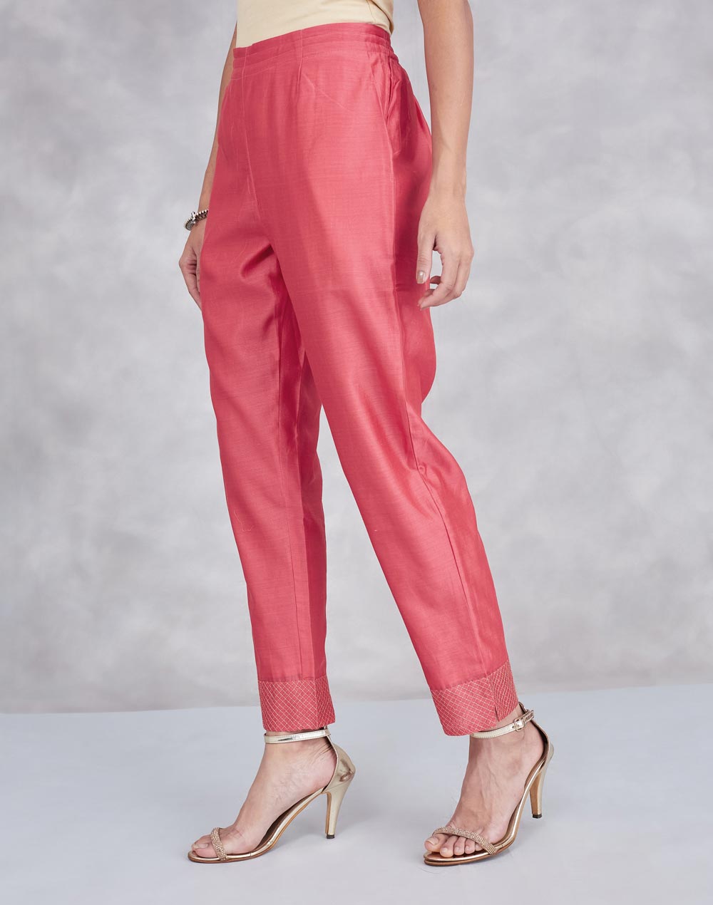 Pink Cotton Silk Embroidered Ethnic Pant