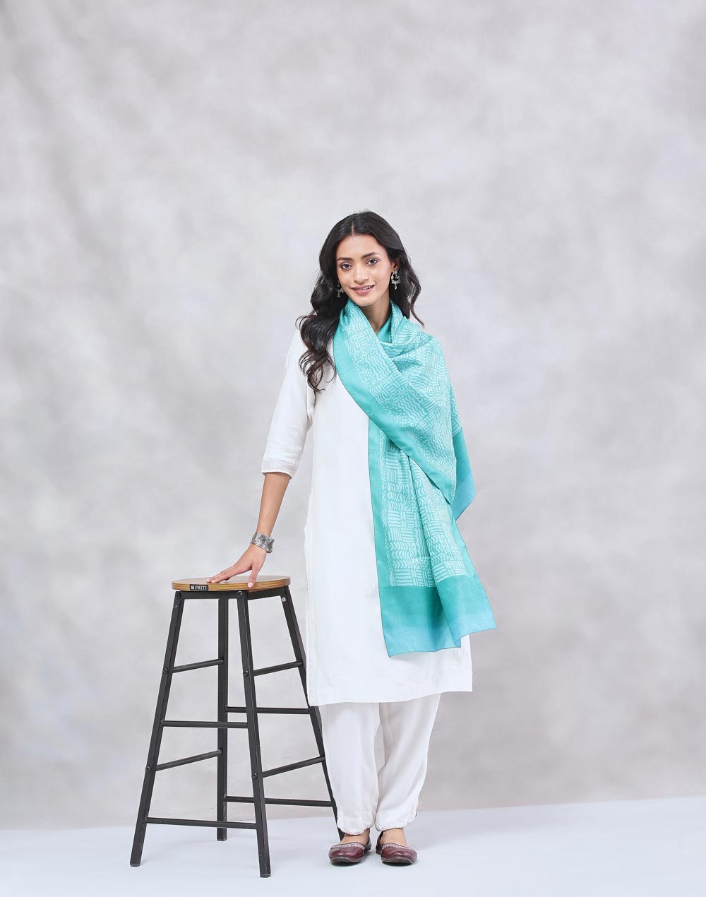 Teal Silk Symphony Stole