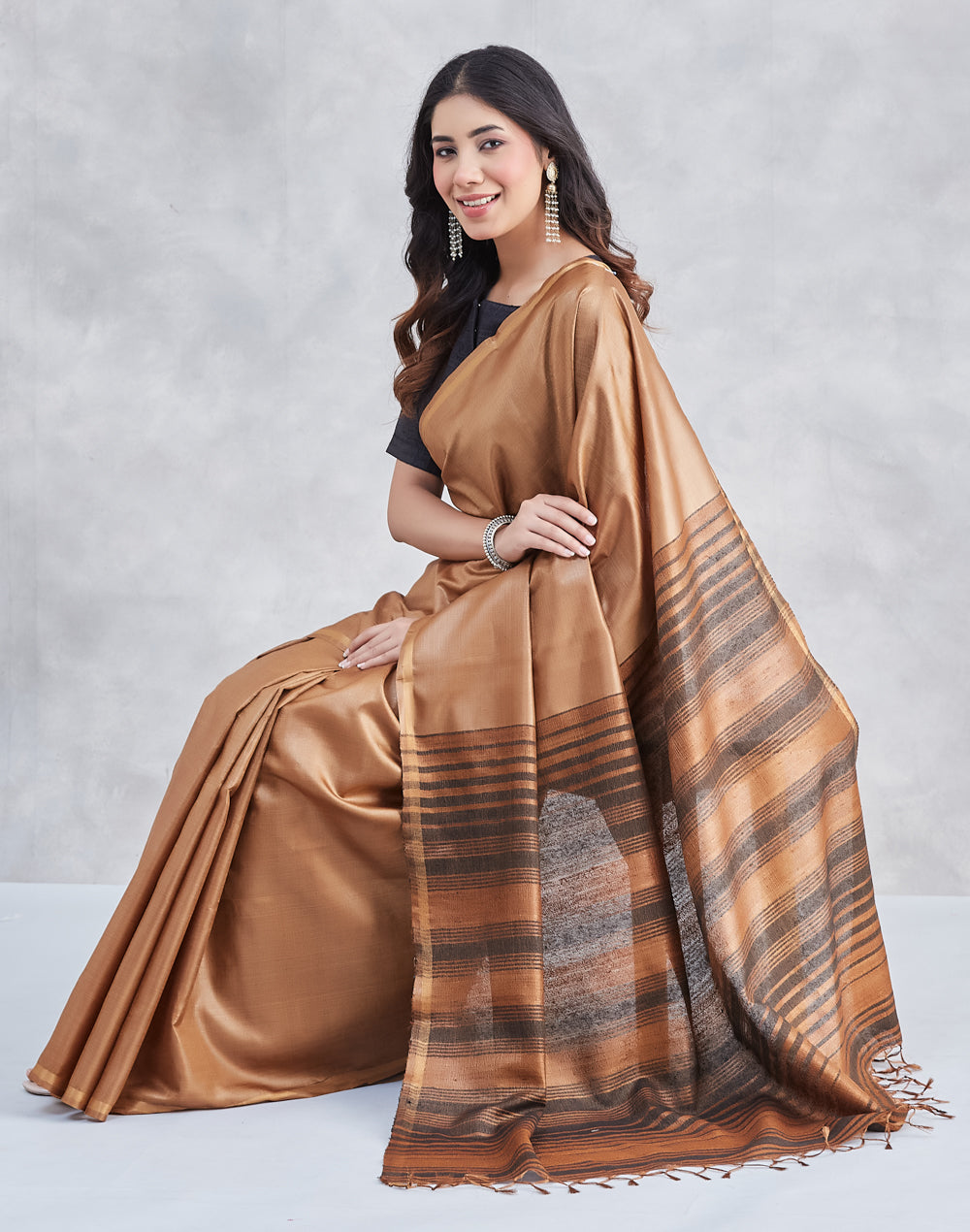 Brown Silk Blend Sari