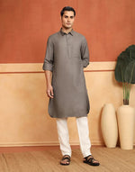 Viscose silk fabric detail on the Grey Pathani Kurta