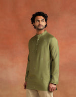 Green Viscose Silk Embroidered Short Kurta