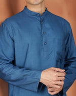 Blue Viscose Silk Short Kurta