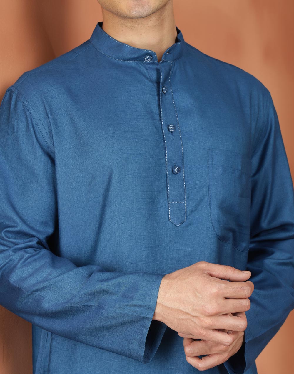 Blue Viscose Silk Short Kurta