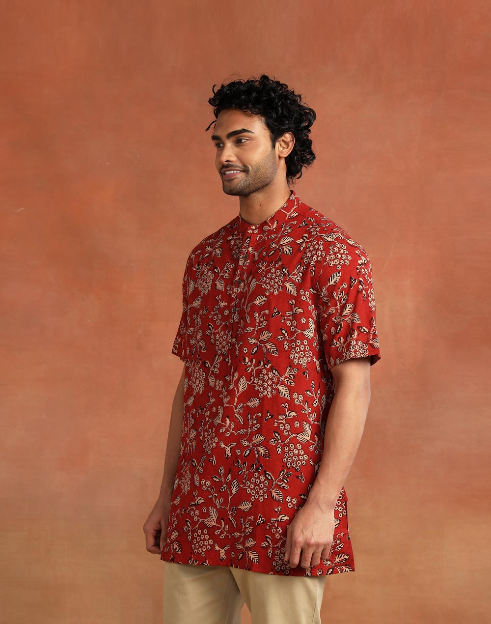 Maroon Cotton Dabu Printed Kurta Short