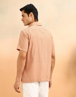 Beige Cotton Blend Striped Bush Shirt