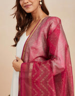 Pink Cotton Silk Blend Hand Block Printed Dupatta