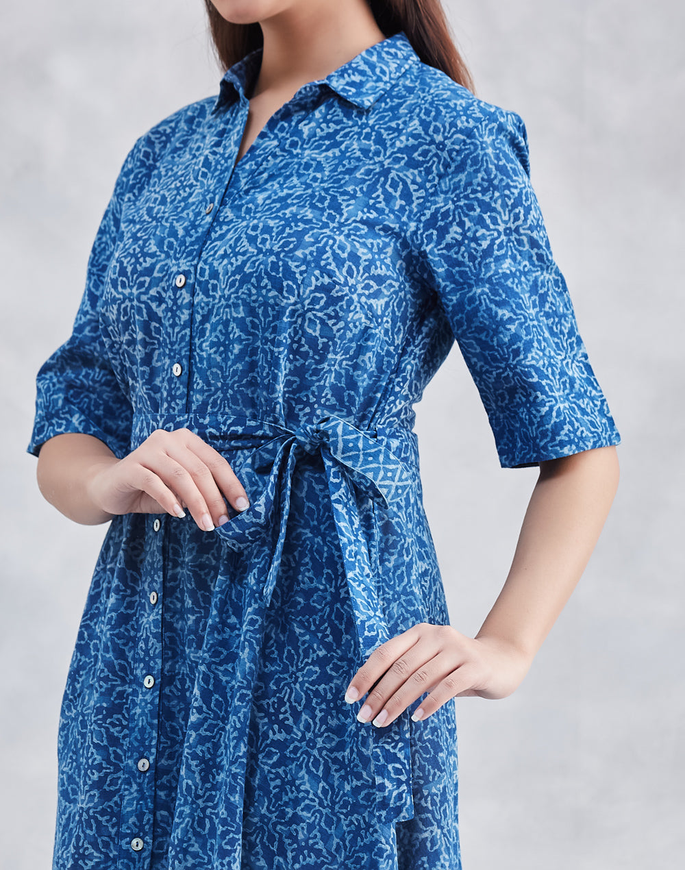 Indigo Cotton Dabu Midi Dress