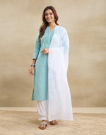 White Cotton Blend Chikankari Dupatta