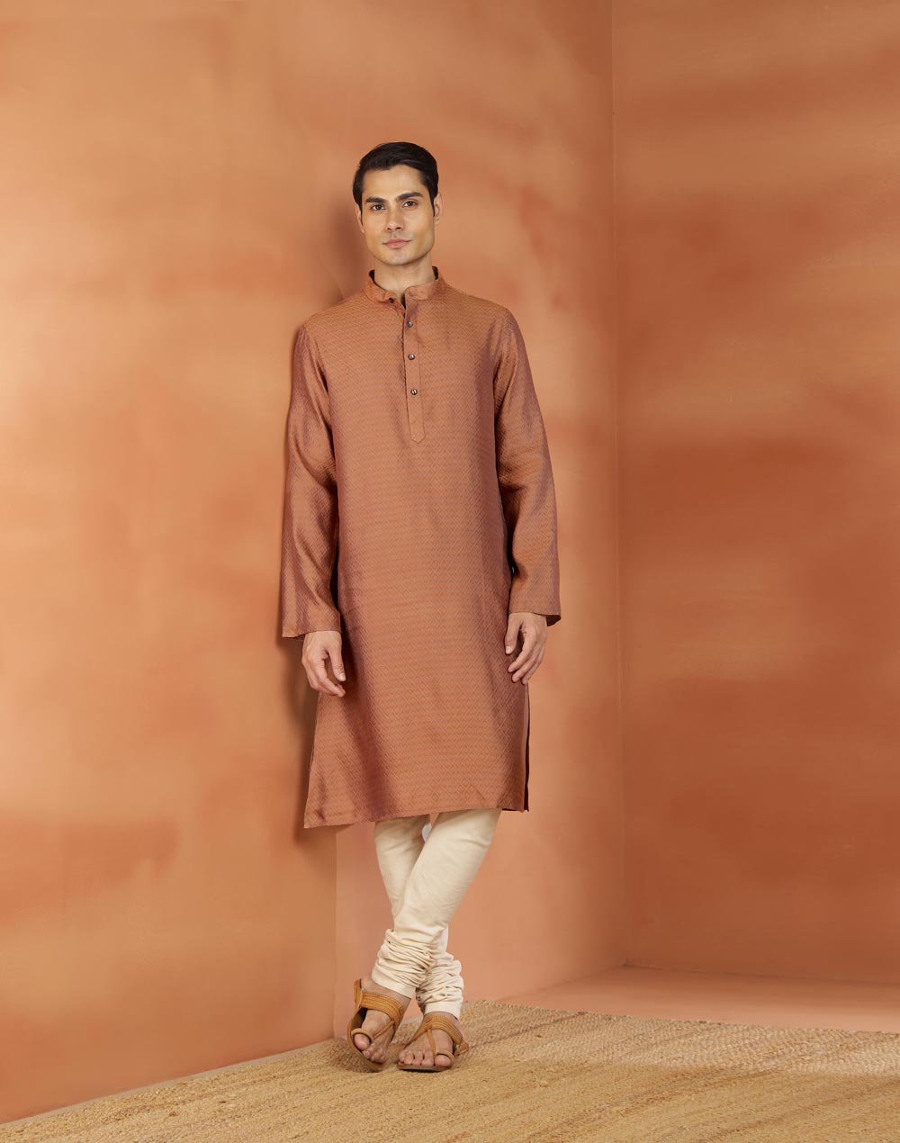 Orange Viscose Silk Slim Fit Long Kurta
