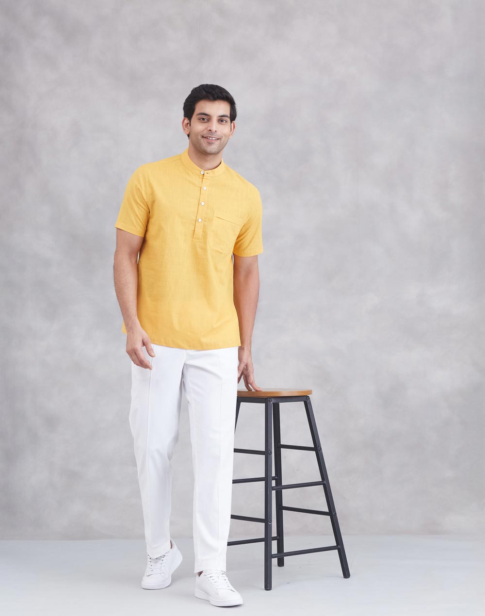 Mustard Cotton Mid Placket Shirt