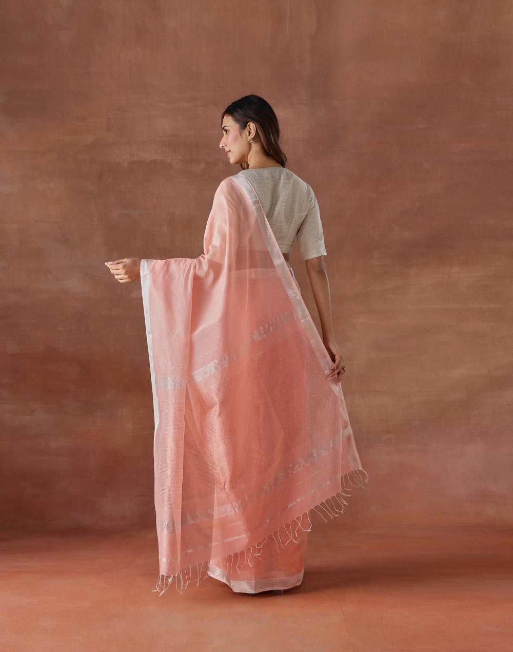 Pink Cotton Silk Blend Woven Wonders Maheshwari Sari