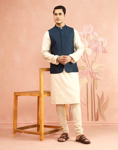 Blue Nehru Jacket styled for weddings and festive layering