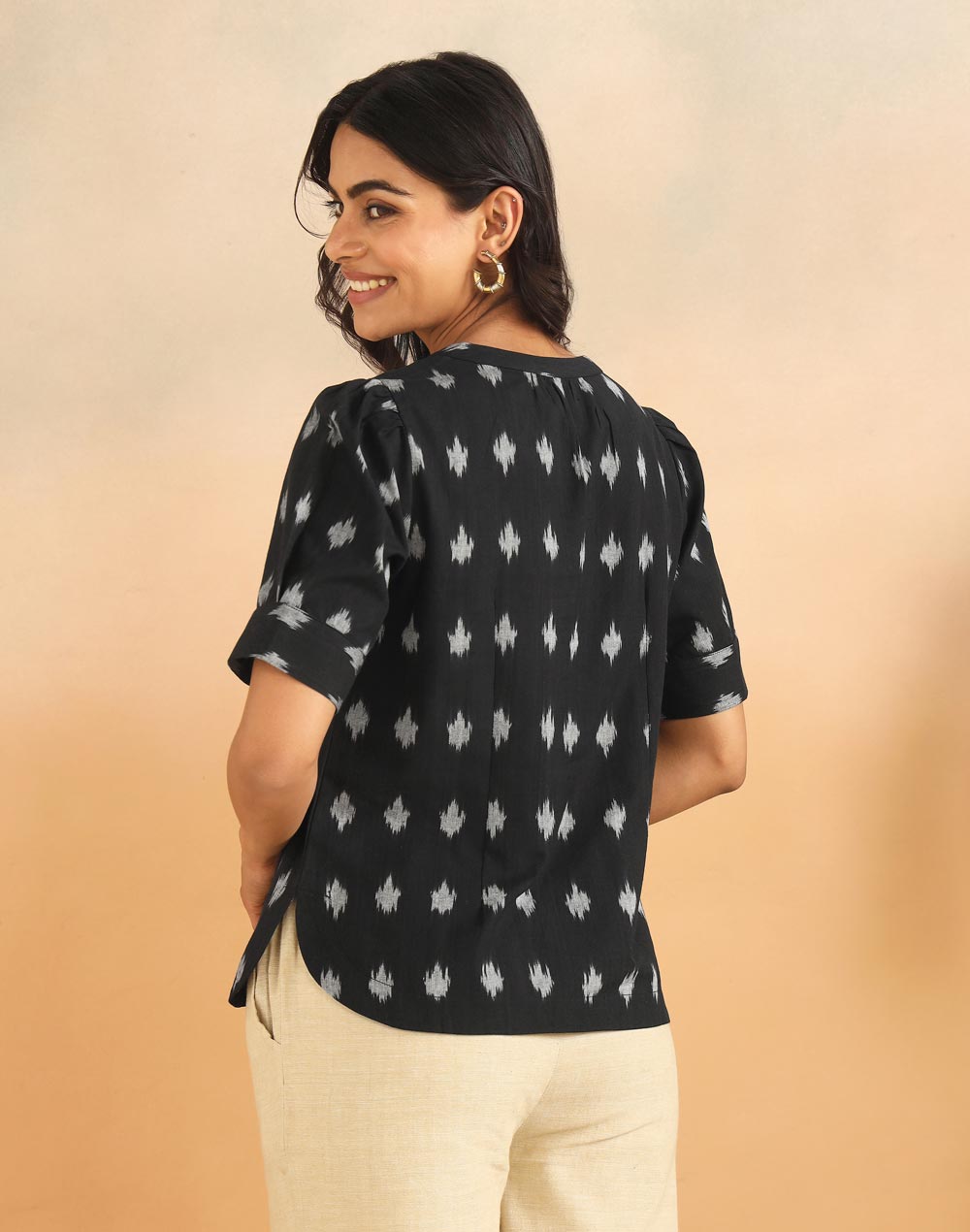 Black Cotton Ikat Top