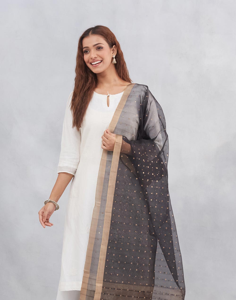 Black Silk Blend Hand Woven Dupatta
