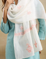 White Cotton Silk Blend Chikankari Stole