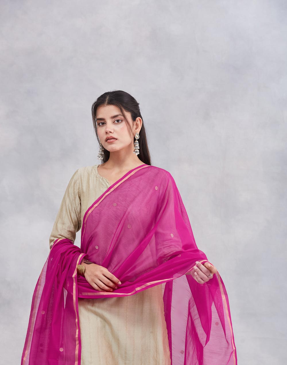 Pink Cotton Silk Blend Dupatta