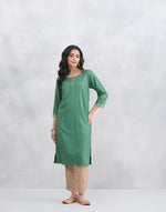 Green Viscose Silk Embroidered Knee Length Kurta