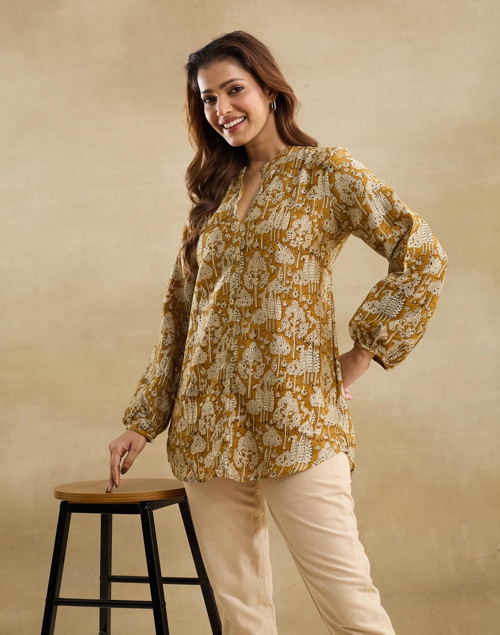 Mustard Cotton Silk Bagru Clara Tunic