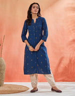 Teal Cotton Slim Fit Long Kurta